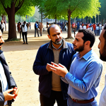 **

A collaborative governance scenario depicting citizens interacting with local municipality officials regarding park improvements. Show diverse citizens offering suggestions, with the Belediye representative listening attentively. The scene should convey participation, transparency, and community engagement. Perhaps a visual representation of online platforms used for feedback.

**