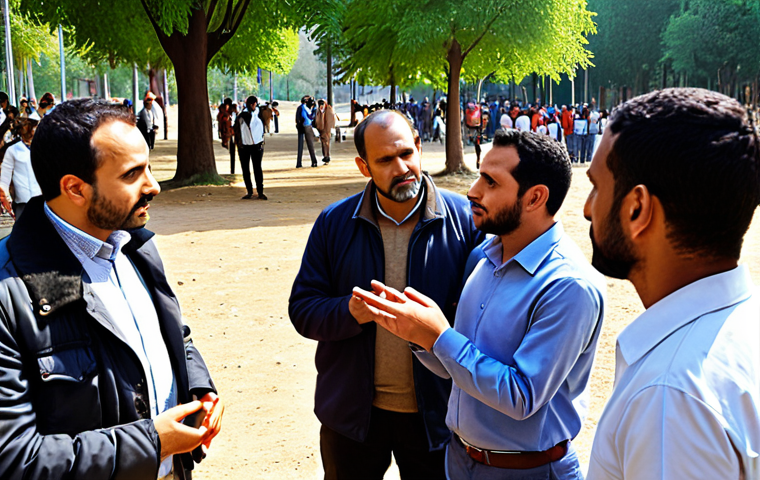 **
A collaborative governance scenario depicting citizens interacting with local municipality officials regarding park improvements. Show diverse citizens offering suggestions, with the Belediye representative listening attentively. The scene should convey participation, transparency, and community engagement. Perhaps a visual representation of online platforms used for feedback.
**