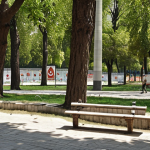** A public park scene in Turkey with visible signs of construction issues and a large price tag posted nearby, sparking public discussion and distrust. Emphasis on the lack of transparency in public procurement.

**