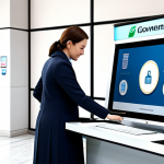 **

"A government employee assisting a citizen at an e-devlet kiosk. The employee is wearing modest business attire, fully clothed. The kiosk is located in a bright, modern government building. Appropriate content, safe for work, professional, perfect anatomy, natural proportions, well-formed hands, proper finger count, high quality."

**