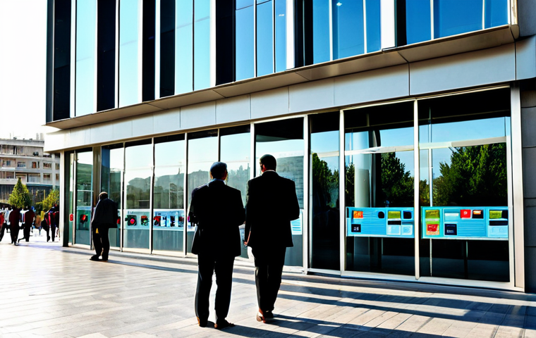 공공행정의 정치적 책임 - Transparent Governance**
A modern Turkish government office building with glass walls, sunlight str...